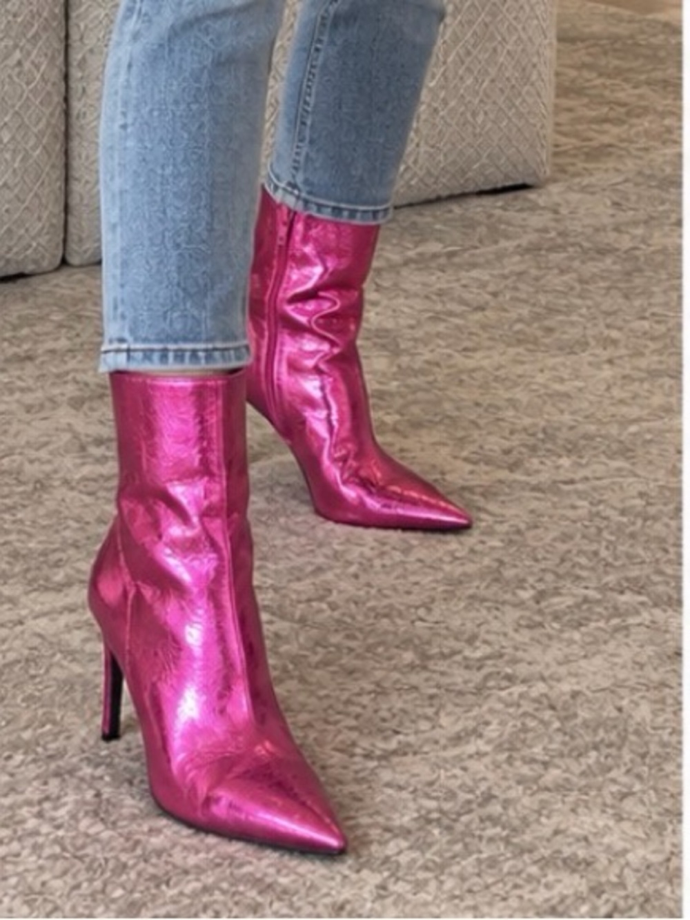 MIA Mardi Pointed Toe Bootie In Hot Pink Metallic NEW